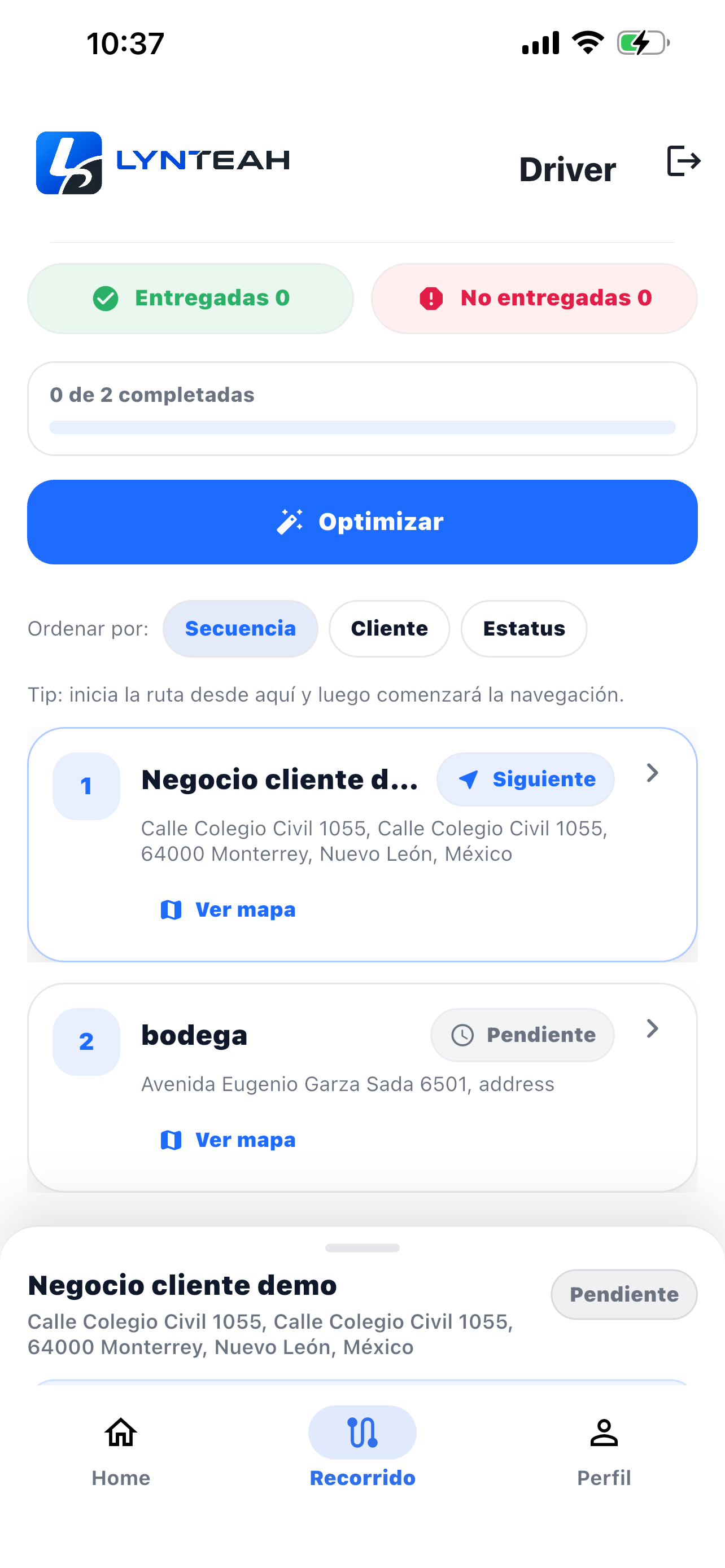 Driver recorrido